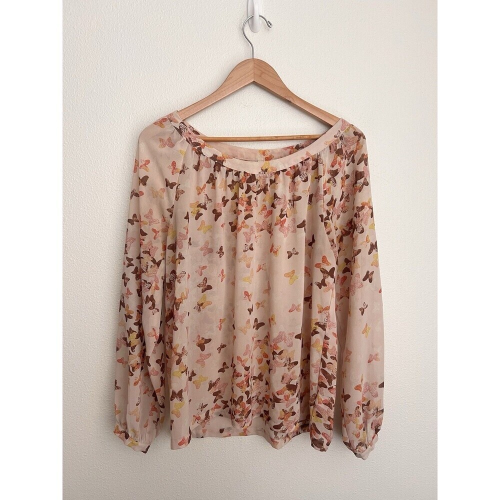 Lauren Conrad Pink Butterfly Cold Shoulder Keyholes Bows Long Sleeve Top Large